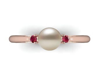 DAINTY: Pearl solitaire accented by your choice of diamonds or gemstones | Pearl Engagement Ring | Birthstone Ring