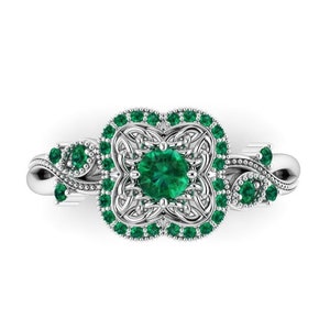 SHAMROCK : Celtic Engagement Ring | Emerald & Diamond Ring | Celtic Knotwork Ring | Irish Engagement Ring