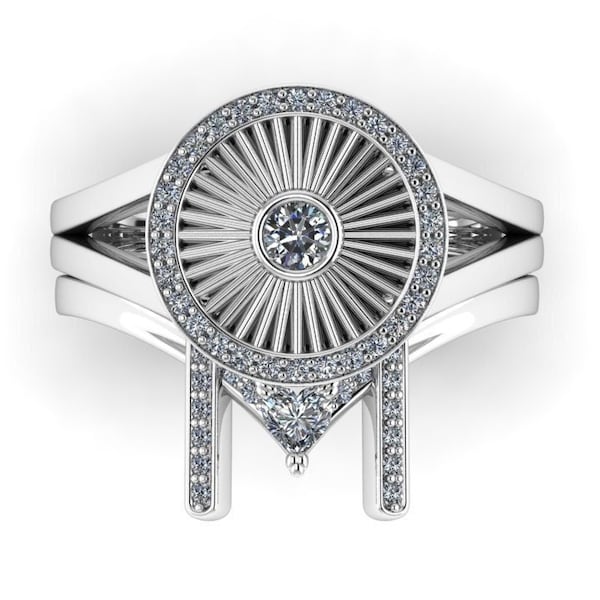 ¡COMPROMÉTETE!: Anillo de compromiso futurista y alianza de boda / Anillo de ciencia ficción / Anillo de diamantes de fantasía / Anillo de estrella / Anillo espacial / Anillo de compromiso geek