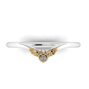 LOVE MOON : Anime Inspired Heart Band Simple Engagement Ring Promise Ring Friendship Ring Moon Ring Winged Heart Ring image 1
