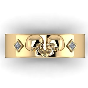 ETERNAL LOVE: Diamond Kissing Skulls-band | Schedelband | Schedel trouwring | Verlovingsring | Beloftering | Gotische ring