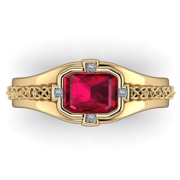 MYTHRANDIR : Elvish Inspired Ring | Wizard Inspired Ring | Ruby & Diamond Ring | Unique Mens Ring | Male Engagement | Unisex Ring