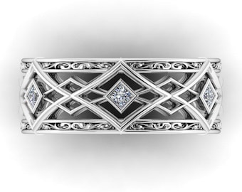 STARLIGHT KING : Elvish Inspired Wedding Band | Diamond Elven Ring | Unique Diamond Ring | Woodland Wedding Ring | Vine Ring