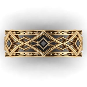 MIDNIGHT KING : Elvish Inspired Wedding Band | Black Diamond Elven Ring | Unique Black Diamond Ring | Woodland Wedding Ring | Vine Ring