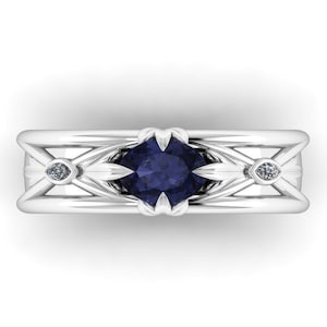 IMLADRIS : Elvish Inspired Ring | Elven Ring | Iolite & Diamond Ring |  Unisex Ring | Unique Mens Ring | Male Engagement