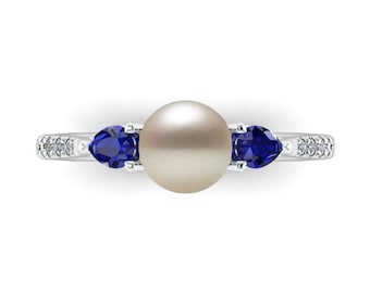 PEARS & PEARLS: Pearl solitaire accented by your choice of Emerald, Ruby, Blue or Pink Sapphire
