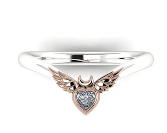 LOVE MOON MAX : Anime Inspired Heart Band | Simple Engagement Ring | Promise Ring | Friendship Ring | Moon Ring | Winged Heart Ring
