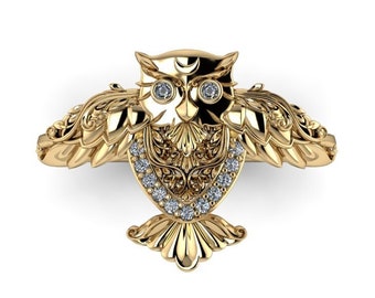 ATHENE NOCTUA : Diamond Owl Ring | Power Animal Ring | Owl Spirit Animal | Owl Totem | Owl Engagement Ring | Witchy Owl Ring