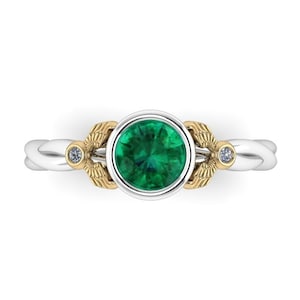 WINGED : Bezel Set Engagement Ring set with Emerald and Diamonds - Wizard Inspired Ring!