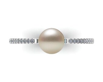 DELICACY: Slim Diamond Band & Pearl Ring -or- Wedding Set with one or two bands