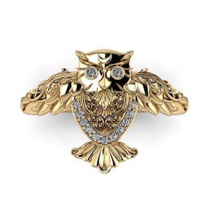 ATHENE NOCTUA : Diamond Owl Ring | Power Animal Ring | Owl Spirit Animal | Owl Totem | Owl Engagement Ring | Witchy Owl Ring