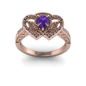 THISTLE LUCKENBOOTH: anillo de compromiso escocés / anillo de amatista y diamantes / anillo celta / símbolo de amor escocés / regalo de aniversario escocés