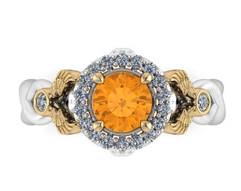 ALWAYS : Winged Halo Engagement Ring with Citrine and Canadian Diamonds - Wizard Inspired Ring!