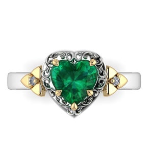 CONTENITORE DELL'AMORE: Anello con smeraldi e diamanti ispirato ai videogiochi nella tua scelta di metalli! Fede nuziale, anello di promessa o fidanzamento