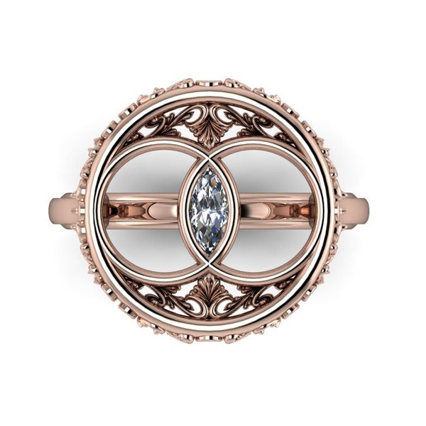 NIMUE - VESICA PISCIS : Unique Engagement Ring | Choose your Stone | Sacred Symbol | Mandorla | Geometric | Goddess | Eco Friendly