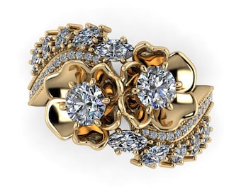 SOUL BLOOM : Floral Two Stone Engagement Ring | Your Choice of Natural or Lab Diamonds