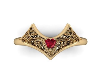 CAT'S CROWN : Anime Inspired Tiara Ring | Your Choice of Garnet, Ruby or Diamond | Engagement Ring | Crown Ring | Comicon Engagement