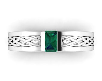 LUGH : Celtic Wedding Ring | Mens Emerald Ring | Celtic Knotwork Ring | Irish Engagement Ring | Heavyweight Signet Ring