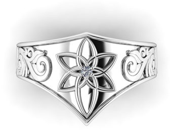 ELDAR : Elvish Star Inspired Wedding Band | Diamond Elven Ring | Unique Diamond Ring | Star Wedding Band | Unique Elvish Ring