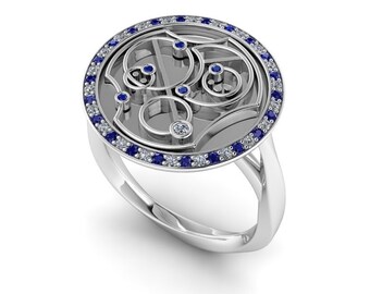 WIBBLY WOBBLY : Time Traveler Engagement Ring | Sci Fi Ring | Fantasy Diamond and Sapphire Ring | Alien Language | Geek Enagement Ring