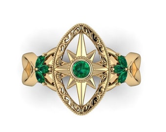 TAWARWAITH : Elvish Inspired Engagement Ring | Diamond Star Ring | Unique Diamond Ring | Woodland Elf Wedding Ring | SS 10k 14k 18k Platinum