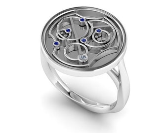 WIBBLY WOBBLY : Time Traveler Engagement Ring | Sci Fi Ring | Fantasy Diamond and Sapphire Ring | Alien Language | Geek Enagement Ring