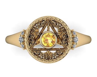 CROSSROADS: Wizard Inspired Engagement Ring with Yellow Sapphire & Canadian Diamonds in 10k, 14k, 18k, 22k or Platinum