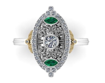 HOUSE PRIDE: Wizard Inspired Engagement Ring | Victorian | Art Deco | Art Nouveau | Choice of Ruby, Emerald, Blue or Yellow Sapphire accents