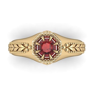 CARADHRAS : Elvish Inspired Ring | Wizard Inspired Ring | Natural Garnet Ring | Unique Mens Ring | Male Engagement | Unisex Ring