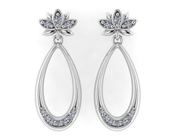 ZEN DROPS : Diamond Lotus Earrings | Chandelier Earrings | Bridal Earrings | Lotus Teardrop Dangle Earrings