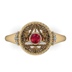 CROSSROADS: Wizard Inspired Engagement Ring with natural Ruby & Canadian Diamonds in 10k, 14k, 18k, 22k or Platinum image 1