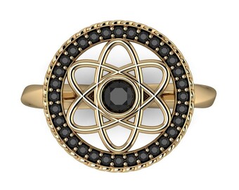ATOMIC LOVE: Atom inspirierter Ring, schwarzer Diamantring, Verlobungsring oder Ehering.