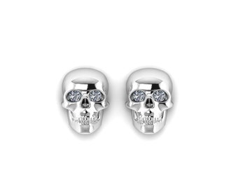 DIAMOND EYES : Dainty Skull Earrings with Canadian Diamond Eyes. Your Choice of 14k Rose Gold, White Gold, Yellow Gold or Platinum.