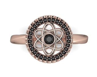 MINI ATOMIC LOVE: Atom inspirierter Ring, schwarzer Diamantring, Verlobungsring oder Ehering.