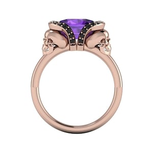 EMILY: Skull Engagement Ring | Skull Bride | Skulls Ribbon Ring | Amethyst & Black Diamond Ring | Skull Halo Ring | Victorian Gothic