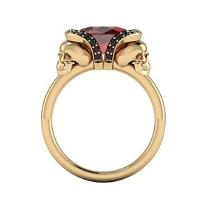 EMILY: Skull Engagement Ring | Skull Bride | Skulls Ribbon Ring | Garnet & Black Diamond Ring | Skull Halo Ring | Victorian Gothic