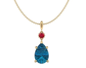 PENDRAGON'S ANHÄNGER : Howl's Anhänger | London Blue Topaz Teardrop Anhänger mit Granat Akzent in Ihrer Wahl der Metalle | Anime Schmuck