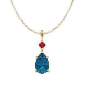PENDRAGON&#39;S PENDANT : Howl&#39;s Pendant | London Blue Topaz Teardrop Pendant with Garnet Accent in Your Choice of Metals | Anime Jewelry