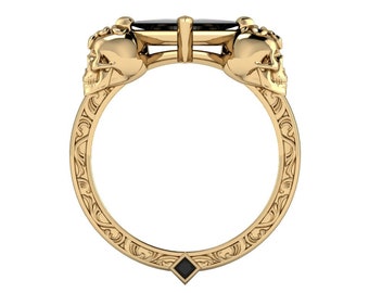 RIDDLE : Skull & Snake Scrollwork Engagement Ring | Black Onyx and Black Diamonds - Dark Wizard Inspired Ring!
