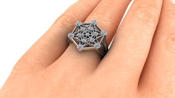 Amaxer Zeven Aartsengelen Ring voor Mannen Metatron's Cube Roestvrij Staal De Seal Van Solomon Tetragrammaton Aartsengelen Bescherming Verstelbare Ring Statement Band voor Mannen Vrouwen, Roestvrij staal