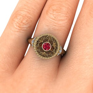 CROSSROADS: Wizard Inspired Engagement Ring with natural Ruby & Canadian Diamonds in 10k, 14k, 18k, 22k or Platinum image 2