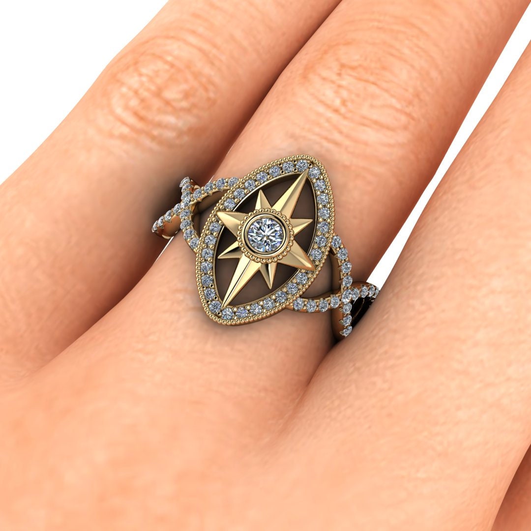 ESTEL: Elvish Inspired Engagement Ring Diamond Star Ring - Etsy