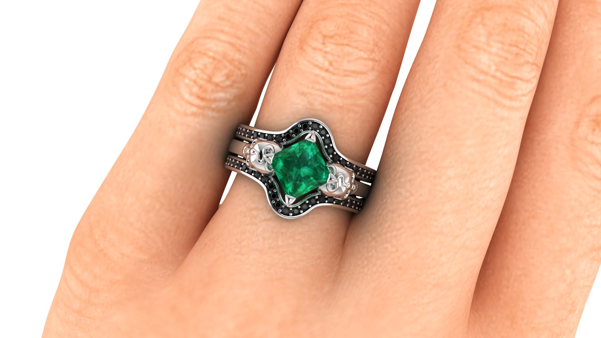 RIDDLE : Skull & Snake Scrollwork Engagement Ring Emerald - Etsy Canada