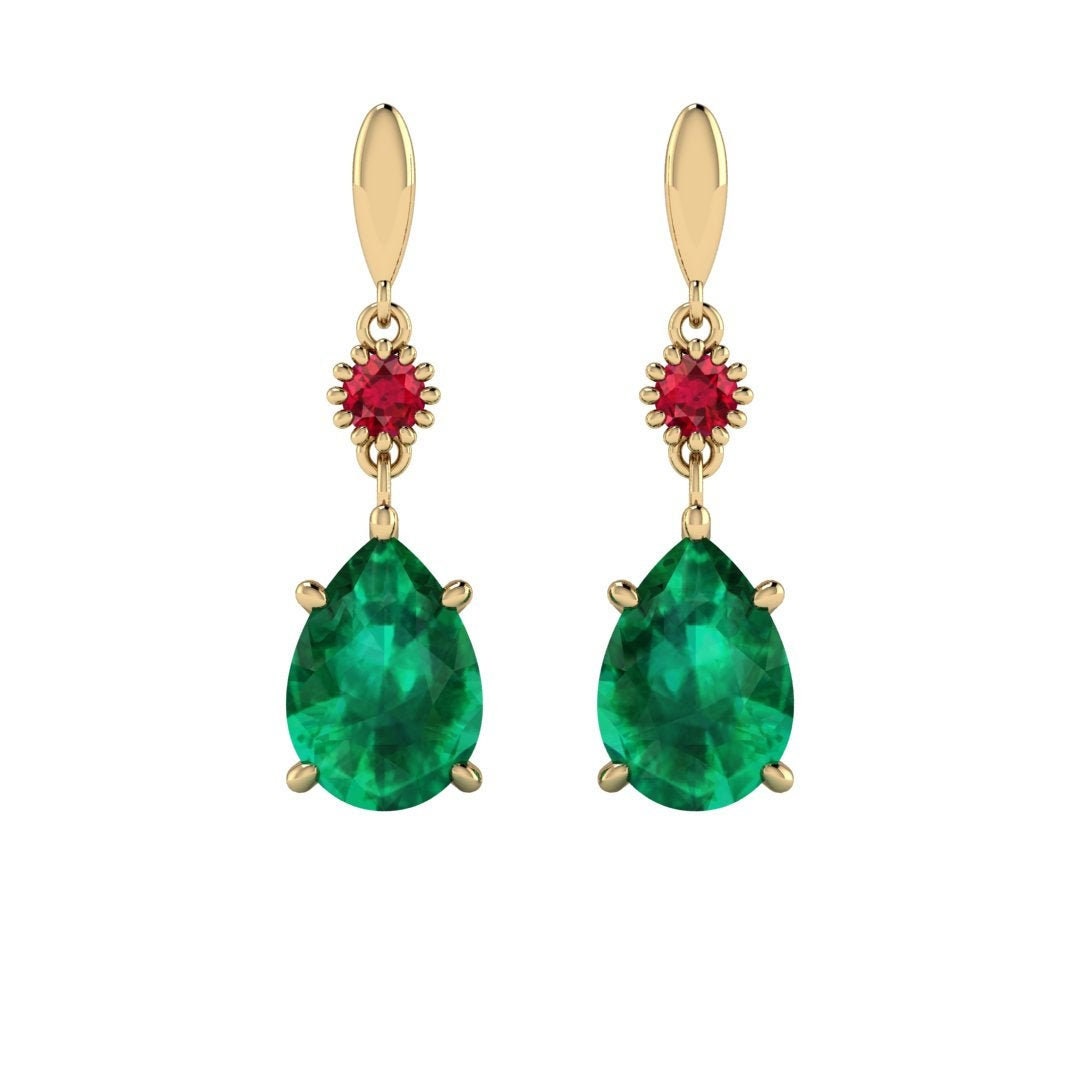 PENDRAGON'S PRIZE : Howl's Earrings | Emerald & Ruby Teardrop Earrings in Your Choice of Metals | Anime Jewelry