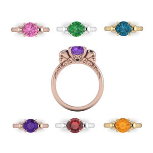 DITA : Skull Solitaire | Gemstone Skull Engagement | Choose Your Gem | Skull Engagement | Scrollwork Skull Ring | Gemstone Solitaire