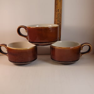 3 Vintage Hall Pottery Soup Cups Mugs Bowls C Ring Handle