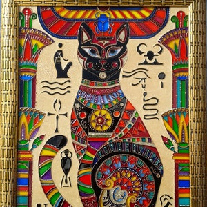 Glas-in-loodpaneel Kamerdecor esthetisch Egyptisch zwart kattendecor afbeelding 1