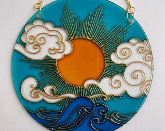 Stained glass Sun Cloud Sea Suncatcher for window hangings