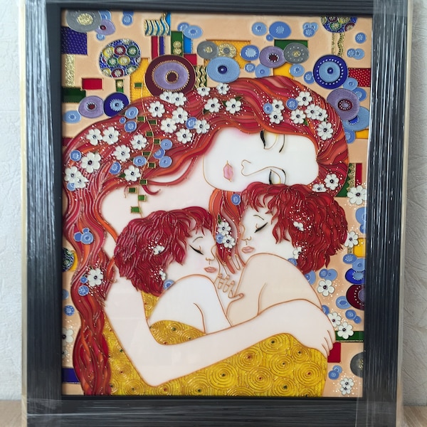 Stained glass panel Klimt Mother and child Mother and twins Mothers day gifts for mom and children