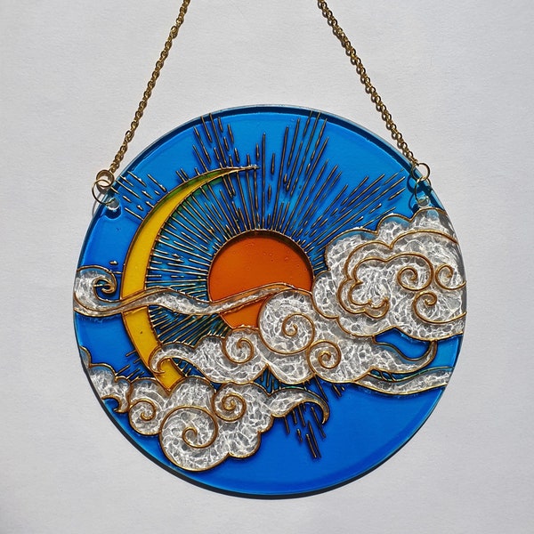 Stained glass Sun Moon Cloud Suncatcher for window hangings